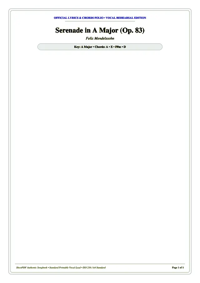 Serenade in A Major (Op. 83) Piano Sheet Music Page 1 Free PDF