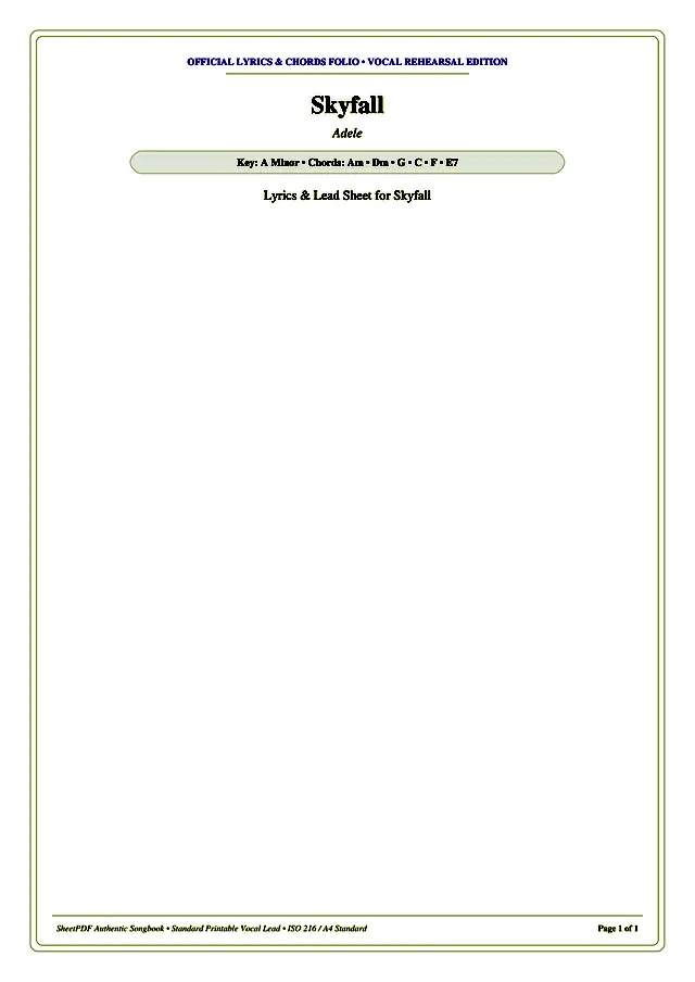 Skyfall Piano Sheet Music Page 1 Free PDF