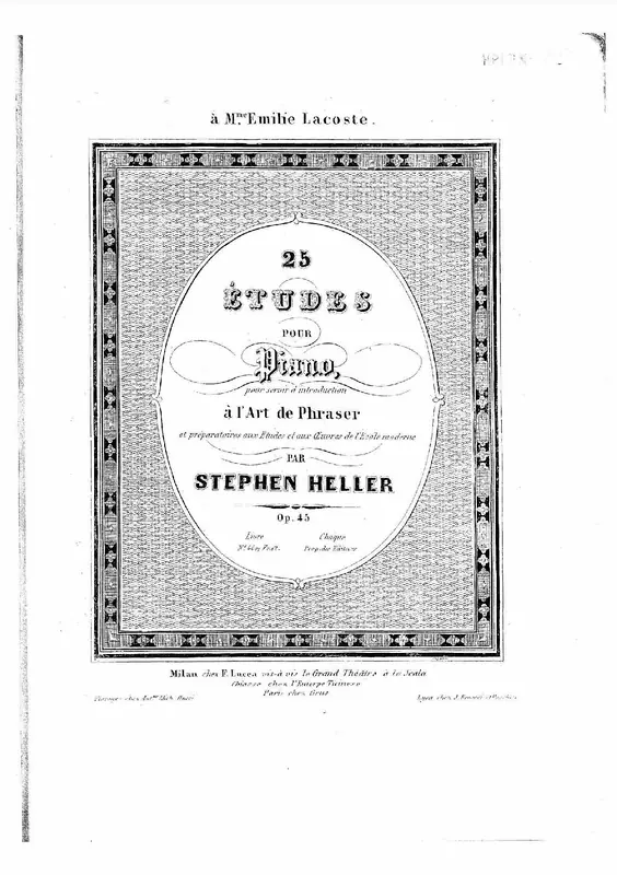 Stephen Heller: Op. 45 No. 20 in E Major (25 Melodious Studies) Piano Sheet Music Page 1 Free PDF