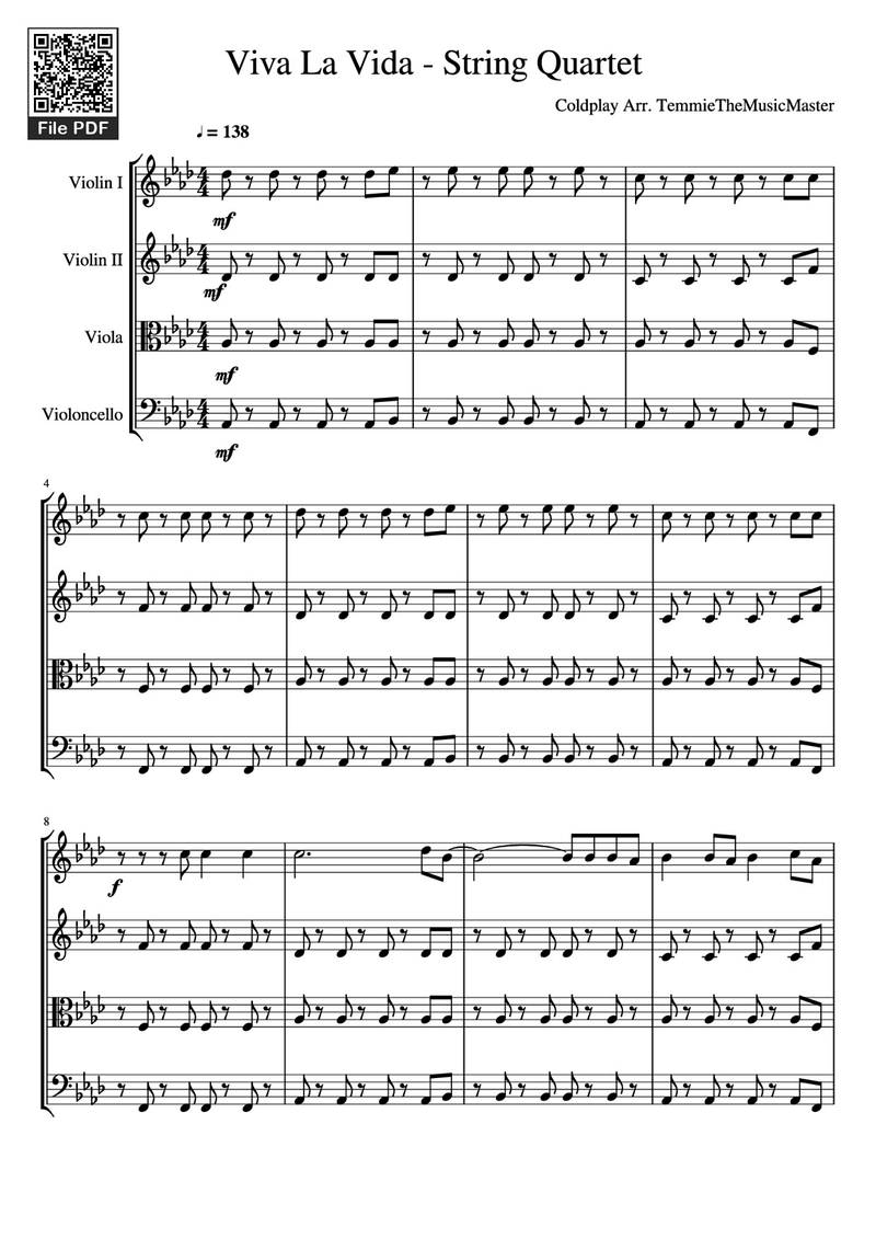 String Quartet Piano Sheet Music Page 1 Free PDF