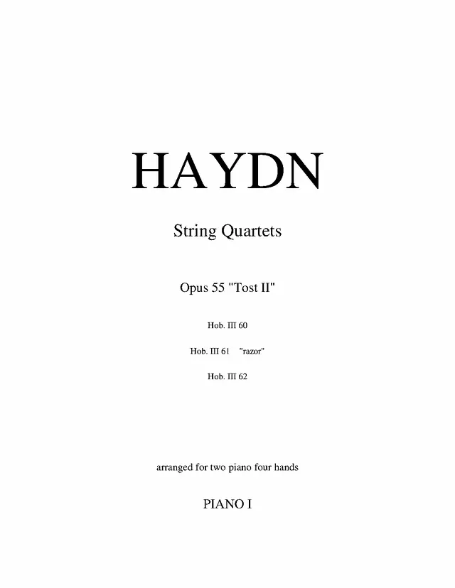 String Quartets, Op.55 Piano Sheet Music Page 1 Free PDF