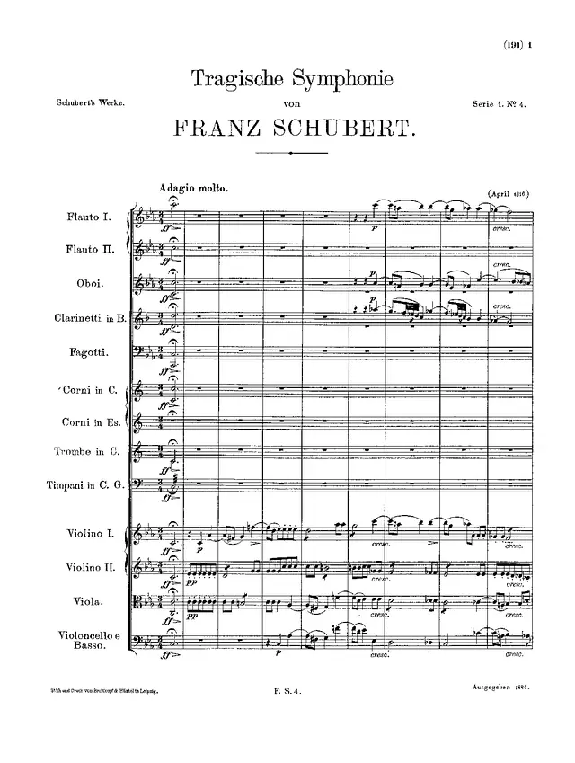 Symphony No.4, D.417 Piano Sheet Music Page 1 Free PDF