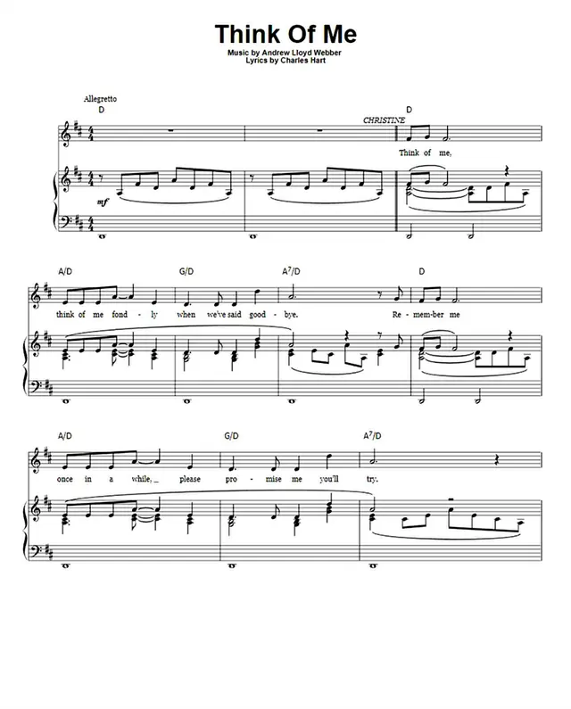 Think Of Me Piano Sheet Music Page 1 Free PDF