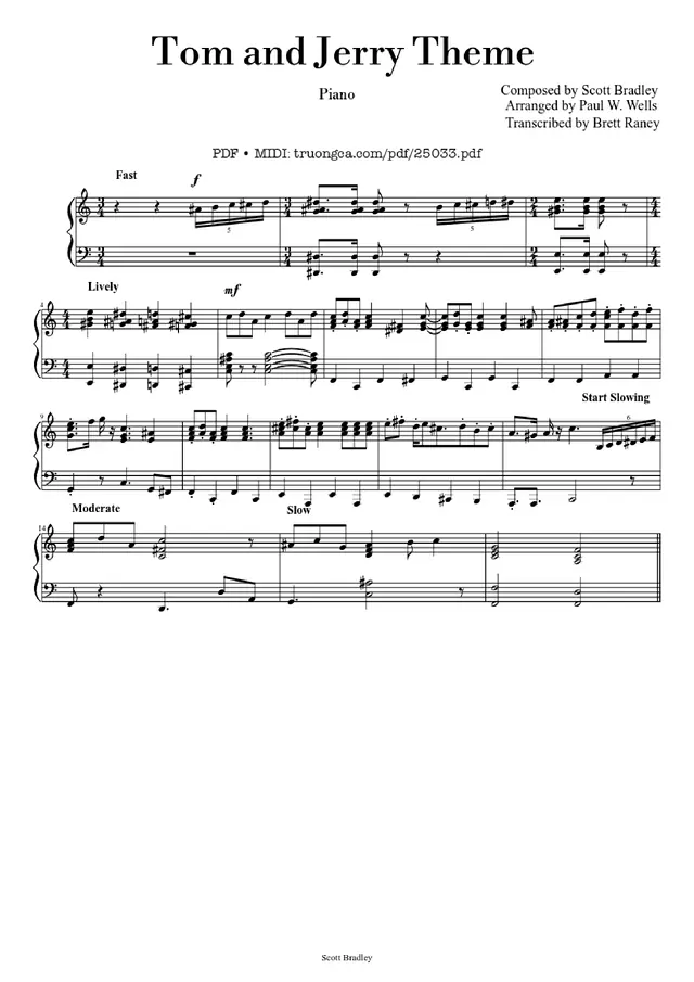 Tom vs. Jerry Theme Remake Piano Sheet Music Page 1 Free PDF