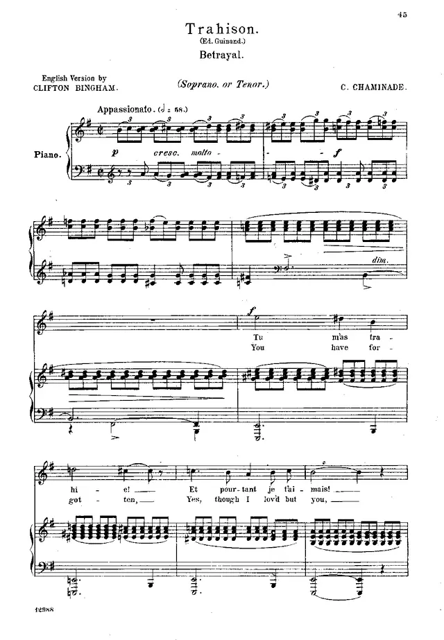 Trahison Piano Sheet Music Page 1 Free PDF