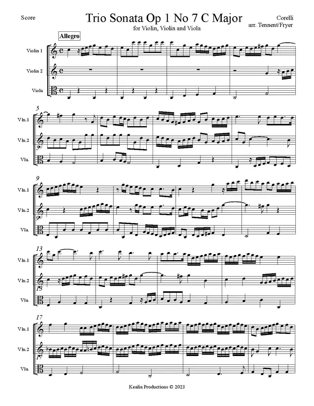 Trio Sonata in C major, Op.1 No.7 Piano Sheet Music Page 1 Free PDF