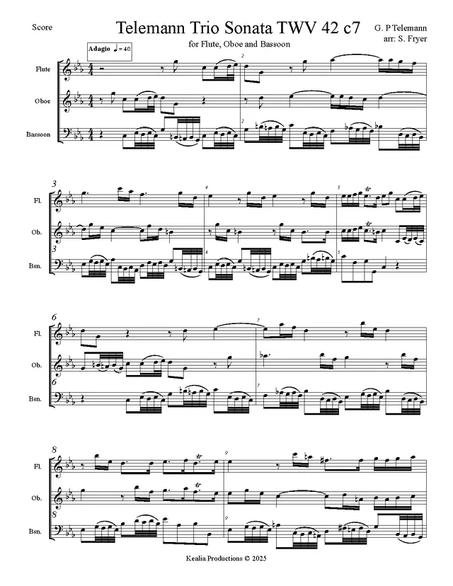 Trio Sonata, TWV 42:c7 Piano Sheet Music Page 1 Free PDF