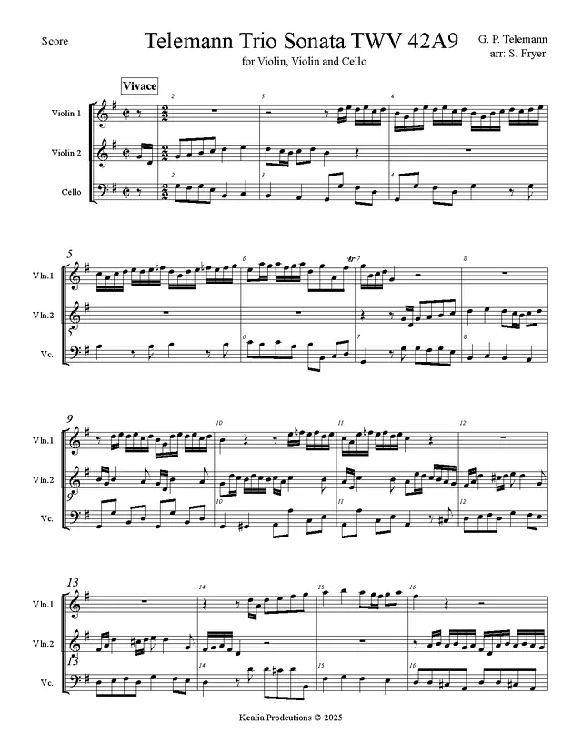 Trio Sonata, TWV 42:A9 Piano Sheet Music Page 1 Free PDF