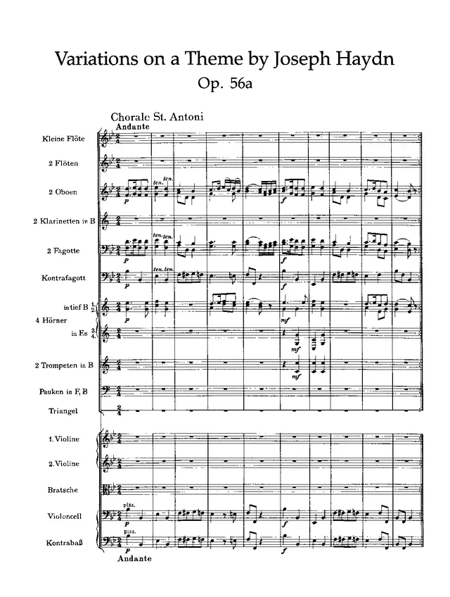 Variations on a Theme by Haydn, Op.56 Piano Sheet Music Page 1 Free PDF