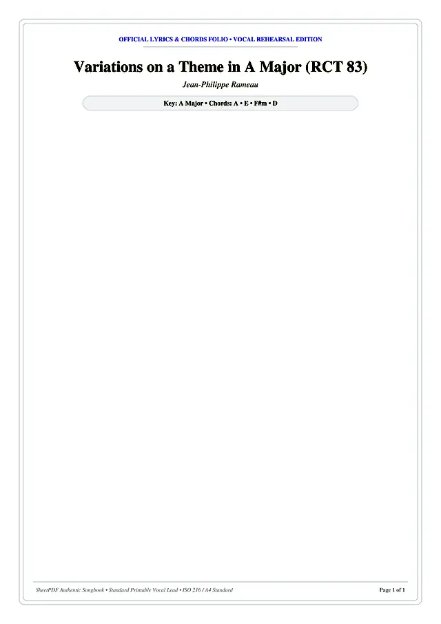 Variations on a Theme in A Major (RCT 83) Piano Sheet Music Page 1 Free PDF